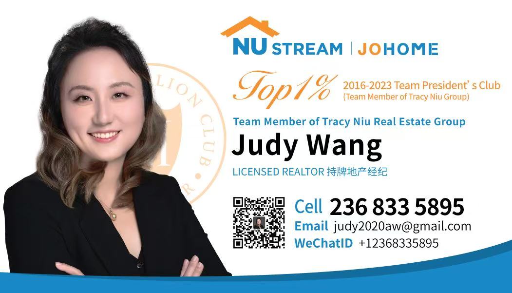 Judy · Zi Wang 高级电子名片,Nu Stream Realty Inc.,电话及微信236-833-5895